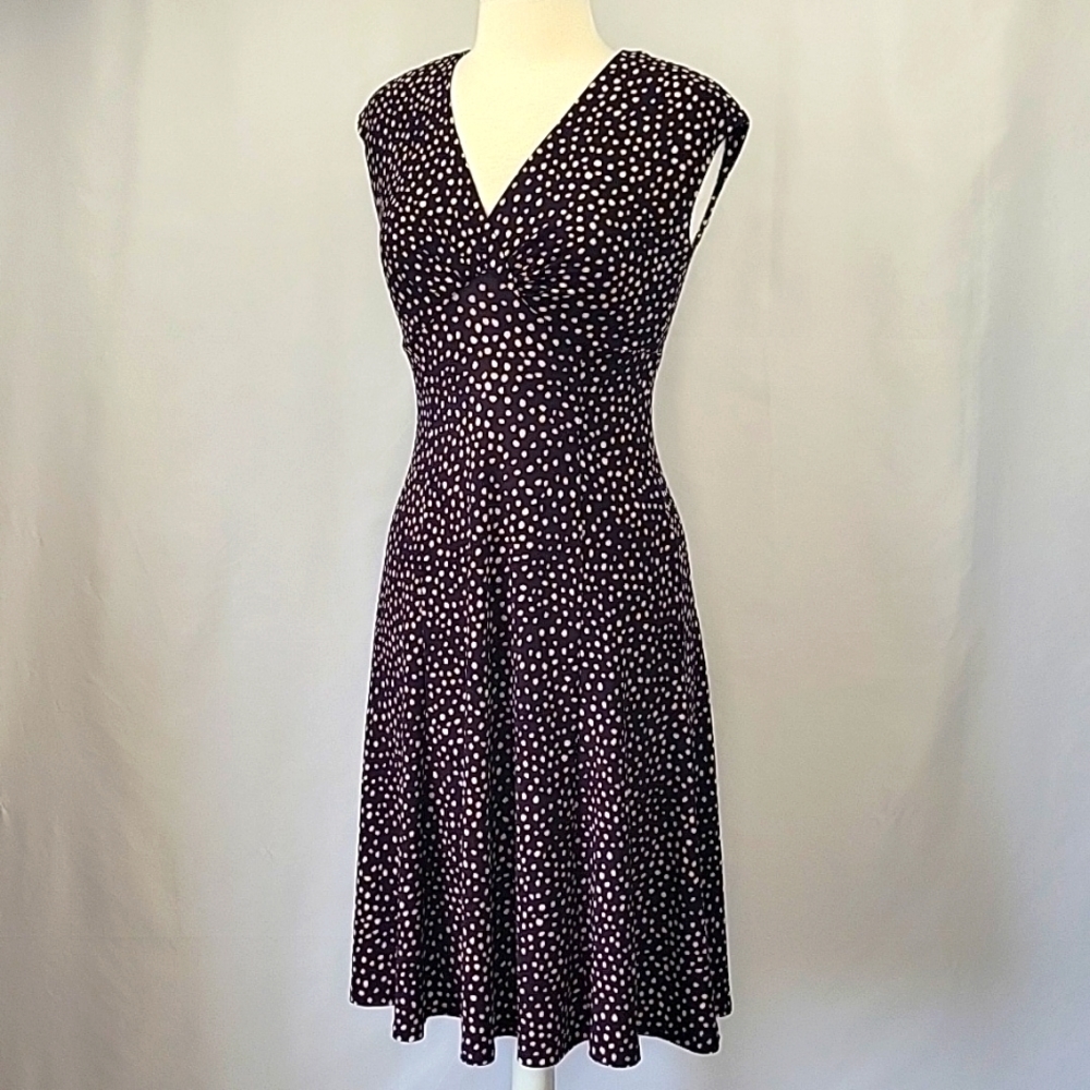 Chaps A-Line Polka Dot Dress Plum & Tan Size XS